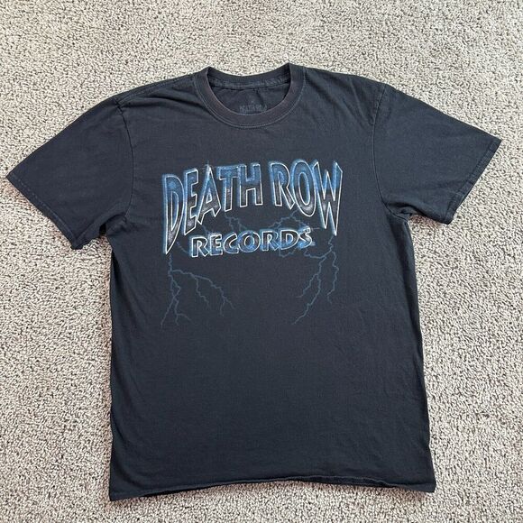 Death Row Records Shirt Mens Medium Black Blue Lighting Hip Hop 90s Rap FLAW - Picture 2 of 10